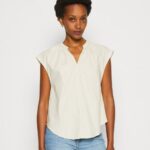 Z62T336 Women Anna Field Linen-Mix Shirt Print T-Shirt Beige