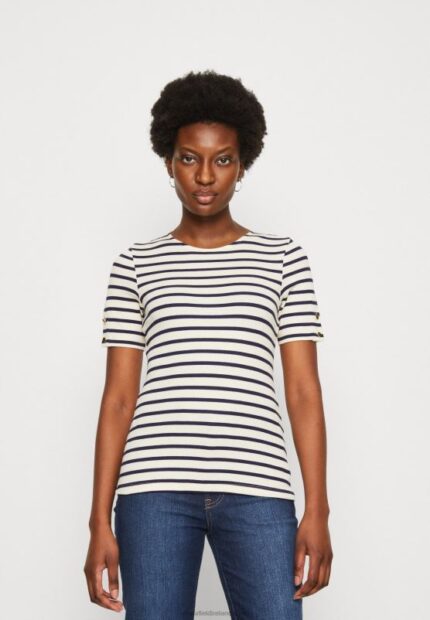 Z62T339 Women Anna Field Print T-Shirt Dark Blue/White
