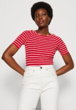 Z62T340 Women Anna Field Print T-Shirt Red/White - Image 4