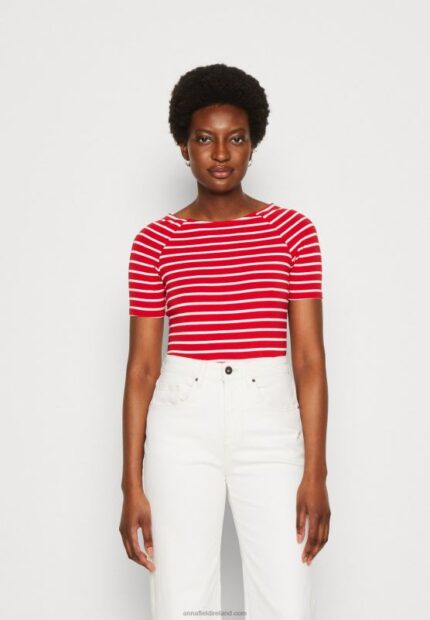 Z62T340 Women Anna Field Print T-Shirt Red/White