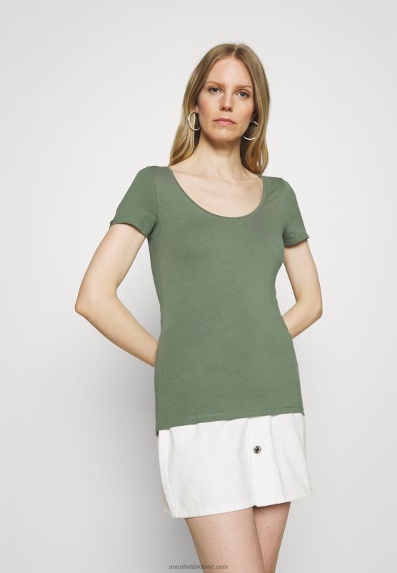 Z62T342 Women Anna Field 3 Pack Basic T-Shirt White/Mottled Light Grey/Light Green - Image 2