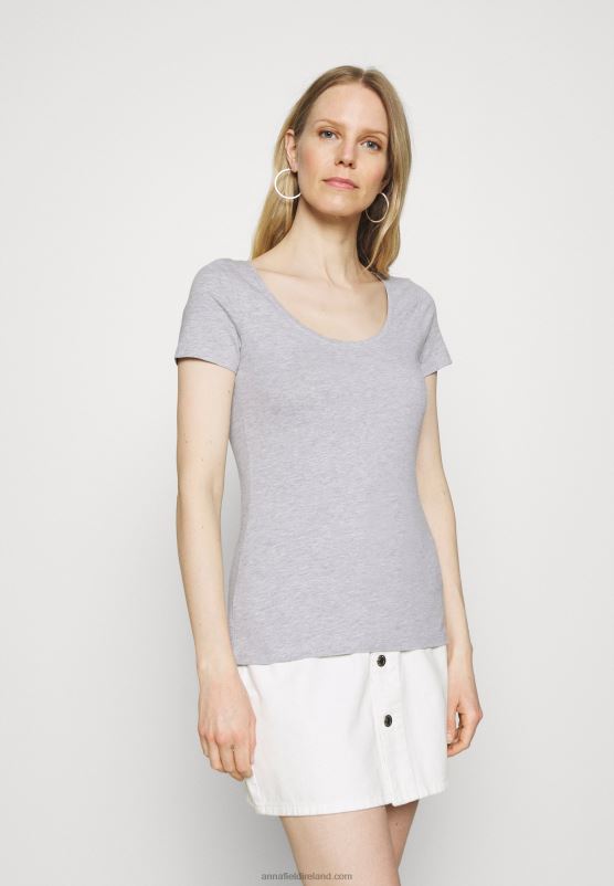 Z62T342 Women Anna Field 3 Pack Basic T-Shirt White/Mottled Light Grey/Light Green - Image 5
