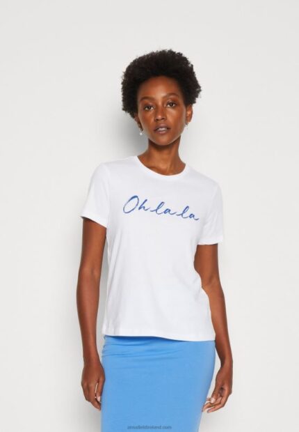Z62T347 Women Anna Field Print T-Shirt White