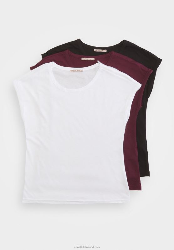 Z62T352 Women Anna Field 3 Pack Basic T-Shirt Dark Red/White/Black - Image 12