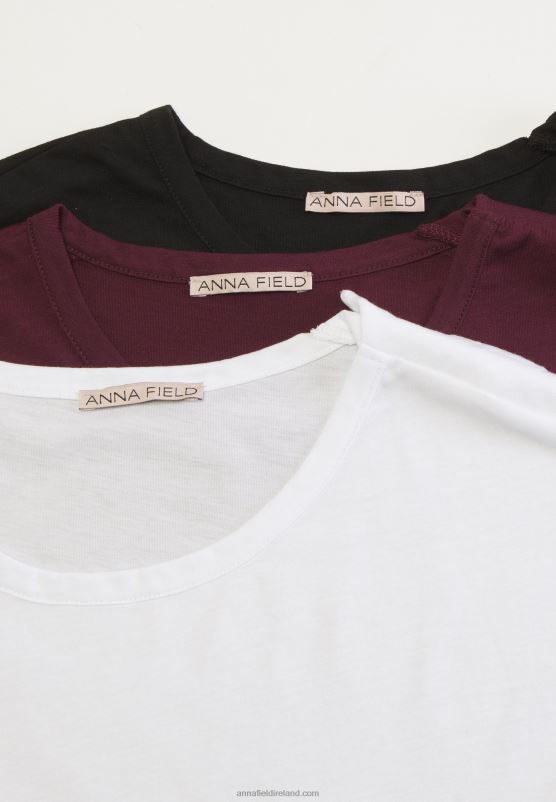 Z62T352 Women Anna Field 3 Pack Basic T-Shirt Dark Red/White/Black - Image 13