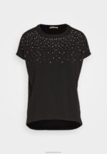 Z62T358 Women Anna Field Print T-Shirt Black - Image 5
