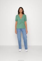 Z62T359 Women Anna Field Print T-Shirt Dark Green - Image 2