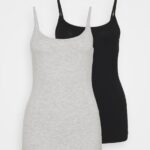 Z62T431 Women Anna Field 2 Pack Top Black/Mottled Light Grey