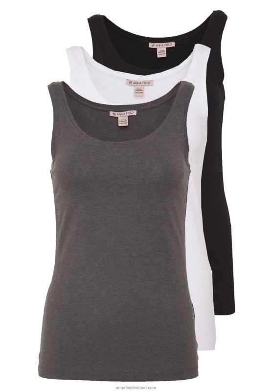 Z62T434 Women Anna Field Basic Tank 3Er Pack Top Black White Mottl - Image 1