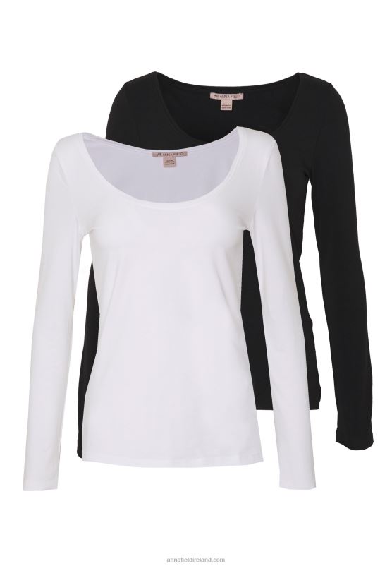 Z62T513 Women Anna Field 2 Pack Long Sleeved Top Black/White - Image 1