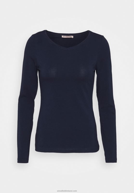 Z62T522 Women Anna Field 2 Pack Long Sleeved Top Dark Blue/Mottled Light Grey - Image 2