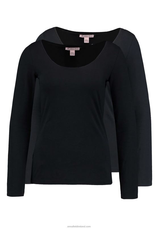 Z62T524 Women Anna Field 2 Pack Long Sleeved Top Black/Black - Image 4