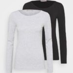 Z62T525 Women Anna Field 2 Pack Long Sleeved Top Black/Mottled Grey