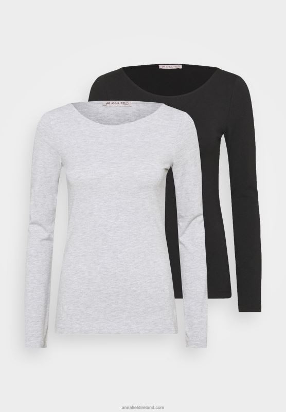 Z62T525 Women Anna Field 2 Pack Long Sleeved Top Black/Mottled Grey - Image 1