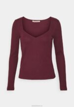 Z62T530 Women Anna Field Long Sleeved Top Dark Red - Image 4