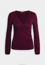 Z62T535 Women Anna Field Long Sleeved Top Dark Red - Image 4