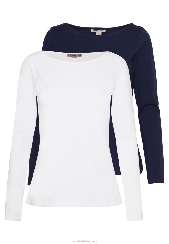 Z62T539 Women Anna Field 2 Pack Long Sleeved Top Maritime Blue/White - Image 1
