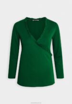 Z62T576 Women Anna Field Long Sleeved Top Dark Green - Image 4