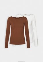 Z62T584 Women Anna Field 2 Pack Long Sleeved Top Brown/White - Image 5