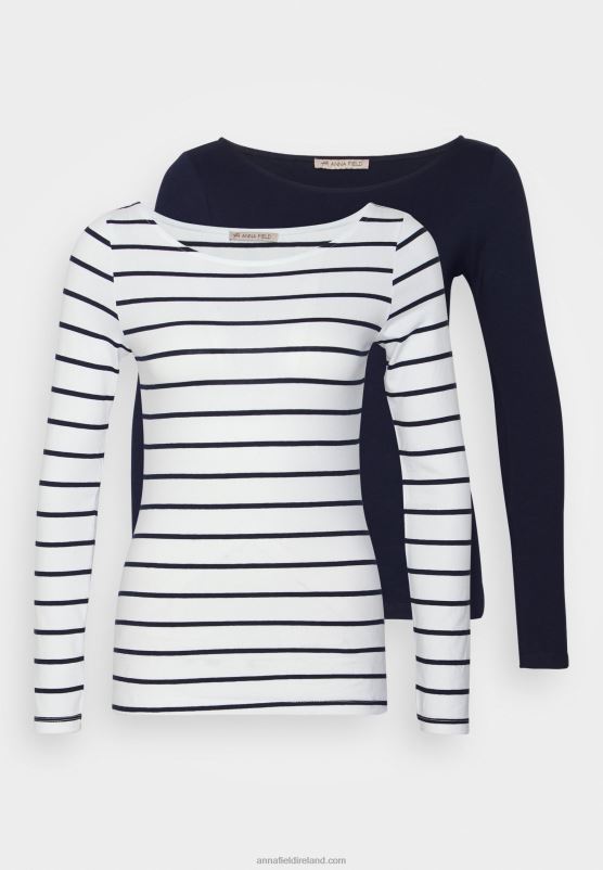 Z62T587 Women Anna Field 2 Pack Long Sleeved Top White/Navy - Image 1