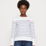 Z62T590 Women Anna Field Long Sleeved Top White/Dark Blue
