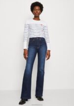 Z62T590 Women Anna Field Long Sleeved Top White/Dark Blue - Image 4