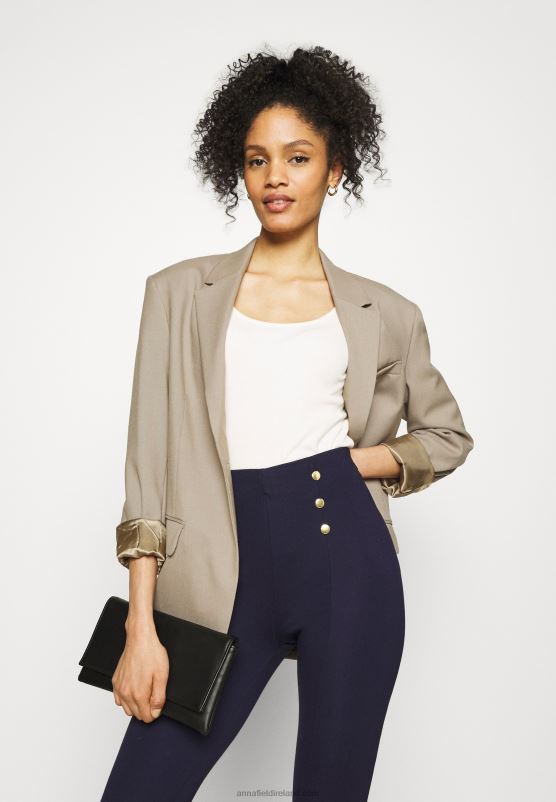 Z62T654 Women Anna Field Punto Leggings With Button Detail Leggings Trousers Dark Blue - Image 4