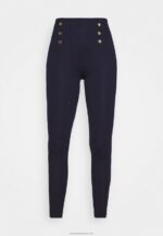Z62T654 Women Anna Field Punto Leggings With Button Detail Leggings Trousers Dark Blue - Image 5