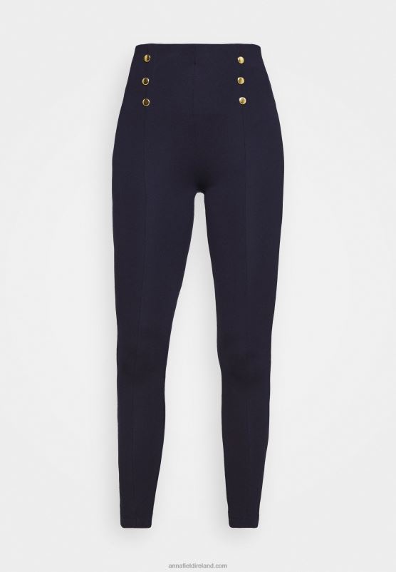 Z62T654 Women Anna Field Punto Leggings With Button Detail Leggings Trousers Dark Blue - Image 5