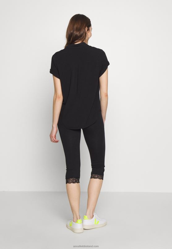 Z62T655 Women Anna Field Capri Leggings With Lace Leggings Trousers Black - Image 3