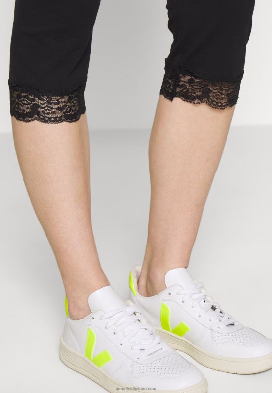 Z62T655 Women Anna Field Capri Leggings With Lace Leggings Trousers Black - Image 4