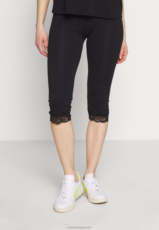Z62T655 Women Anna Field Capri Leggings With Lace Leggings Trousers Black - Image 1