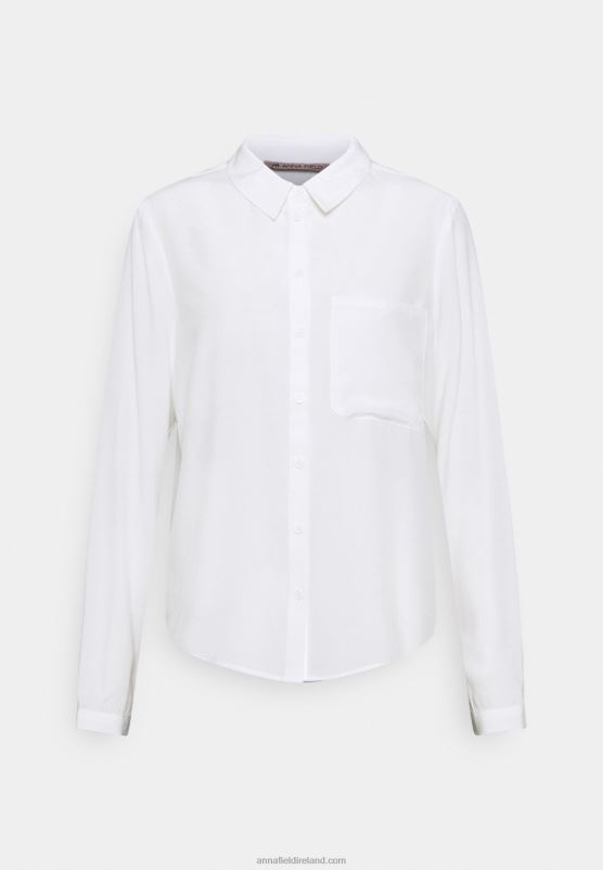 Z62T668 Women Anna Field Basic Blouse With Pocket Button-Down Blouse Off-White - Image 1