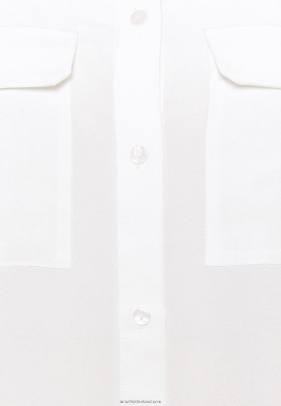 Z62T671 Women Anna Field Basic Blouse With Front Pockets Button-Down Blouse Offwhite - Image 7