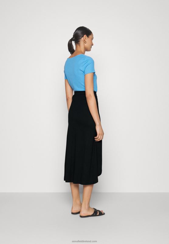 Z62T787 Women Anna Field Basic Wrap Over Midi Skirt A-Line Skirt Black - Image 3