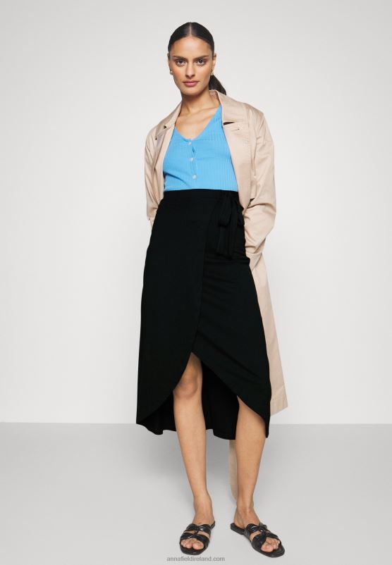Z62T787 Women Anna Field Basic Wrap Over Midi Skirt A-Line Skirt Black - Image 5