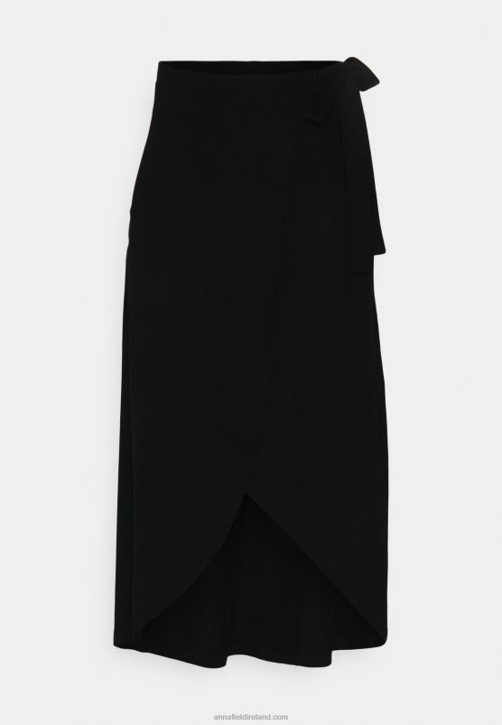 Z62T787 Women Anna Field Basic Wrap Over Midi Skirt A-Line Skirt Black - Image 6
