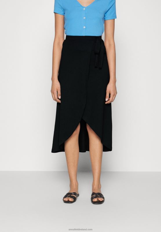 Z62T787 Women Anna Field Basic Wrap Over Midi Skirt A-Line Skirt Black - Image 1