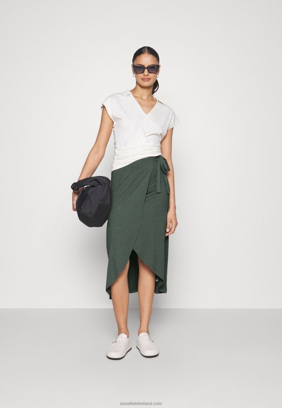 Z62T789 Women Anna Field Basic Wrap Over Midi Skirt A-Line Skirt Light Green - Image 2