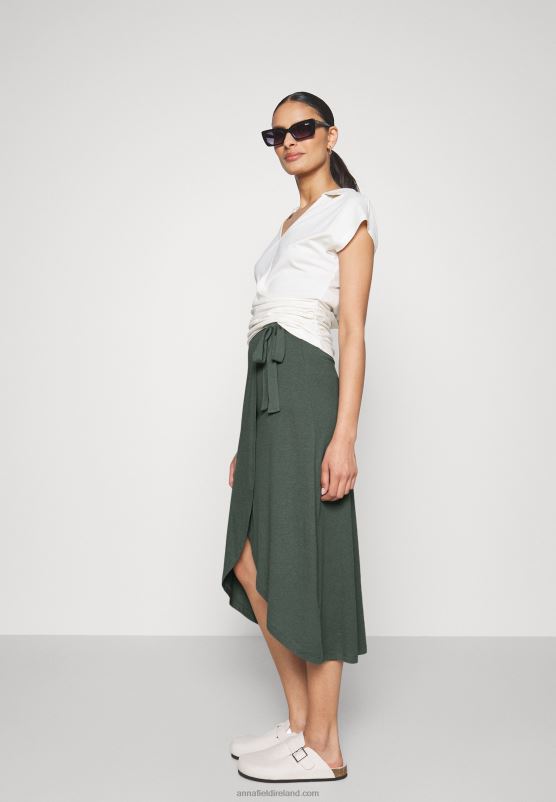 Z62T789 Women Anna Field Basic Wrap Over Midi Skirt A-Line Skirt Light Green - Image 4