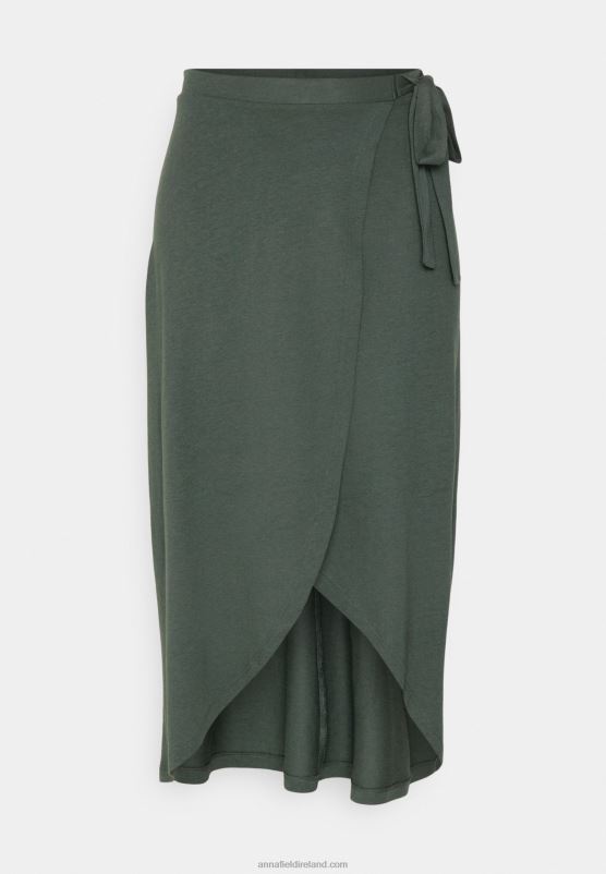 Z62T789 Women Anna Field Basic Wrap Over Midi Skirt A-Line Skirt Light Green - Image 6