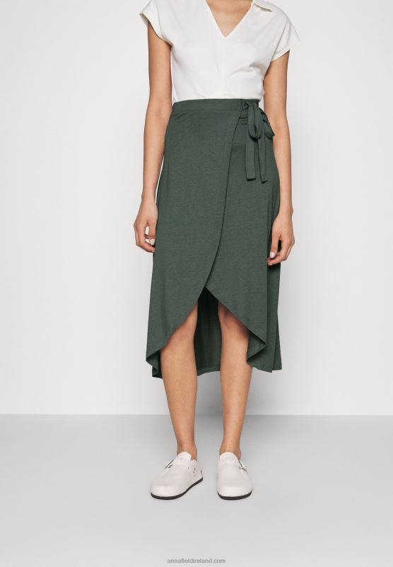 Z62T789 Women Anna Field Basic Wrap Over Midi Skirt A-Line Skirt Light Green - Image 1