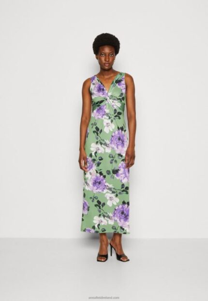 Z62T78 Women Anna Field Jersey Dress Green/Purple/White