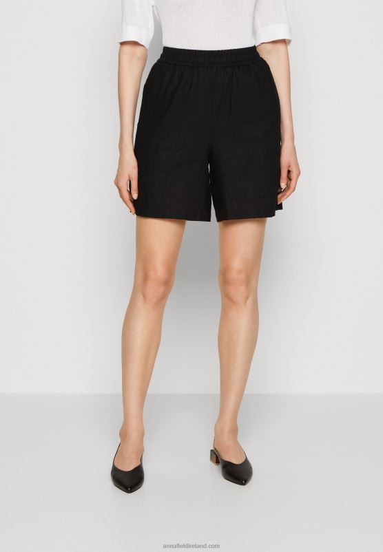 z62t858_women_anna_field_linen_mix_shorts_black.jpg Z62T858 Women Anna Field Linen Mix Shorts Black - Image 1