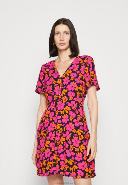 Z62T90 Women Anna Field Shirt Dress Pink/Orange