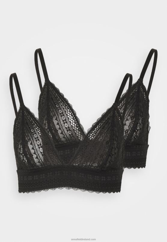 Z62T914 Women Anna Field 2Pp Greer Lace Bralette Triangle Bra Black - Image 4