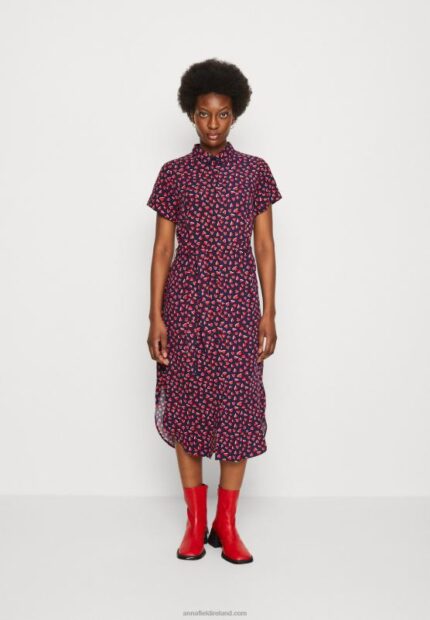 Z62T91 Women Anna Field Shirt Dress Dark Blue/Red