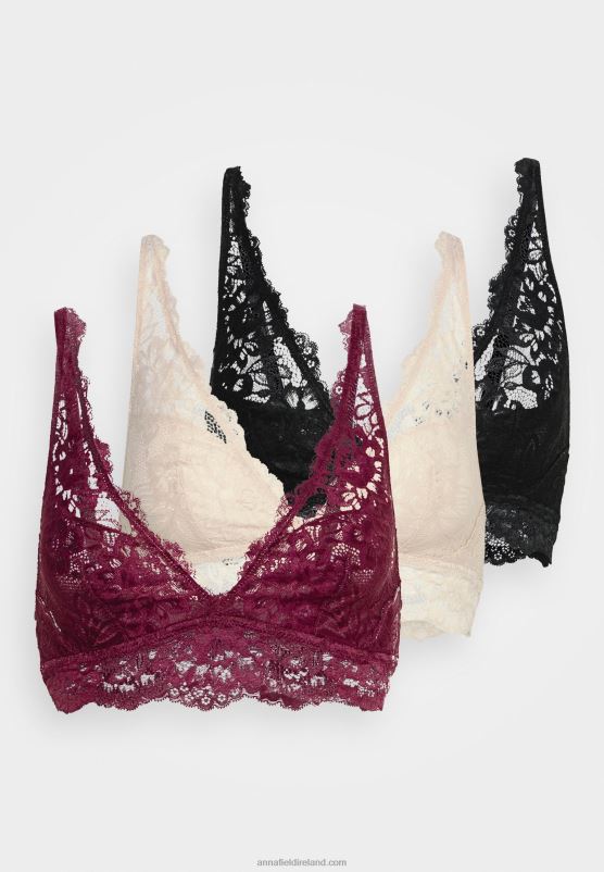 Z62T936 Women Anna Field 3Pp Bralette Bustier Black/Beige/Dark Red - Image 6