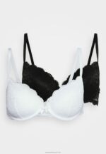 Z62T943 Women Anna Field 2 Pack Lace T Shirt Bra Underwired Bra White/Black - Image 5