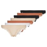 Z62T983 Women Anna Field Samira 7Pp Thong Lace Micro Thong Black/White/Tan
